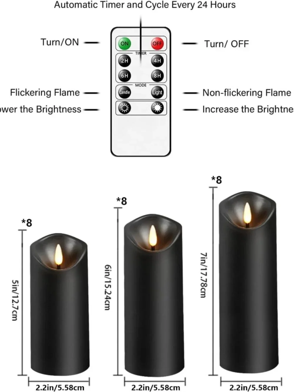 Battery Operated Flickering LED Candles Set of 24 with Remote & Timer